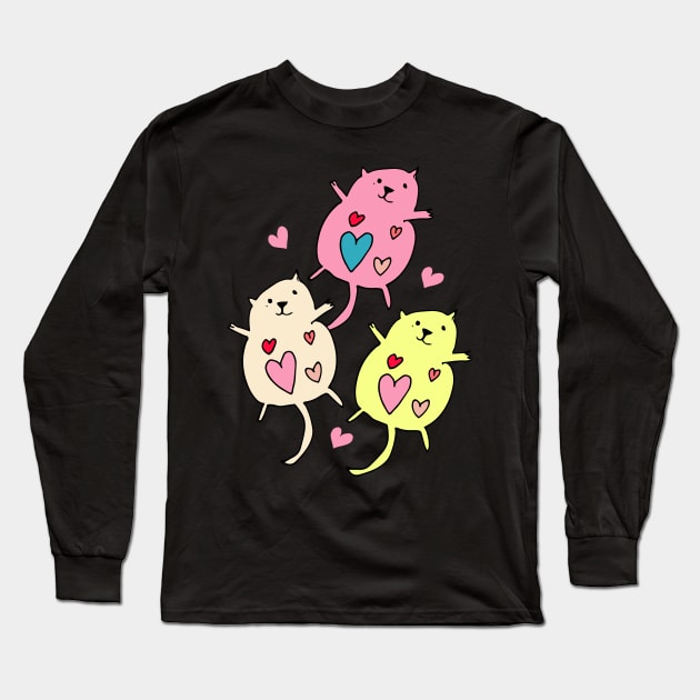 Cute Cat Valentines Long Sleeve T-Shirt by bruxamagica